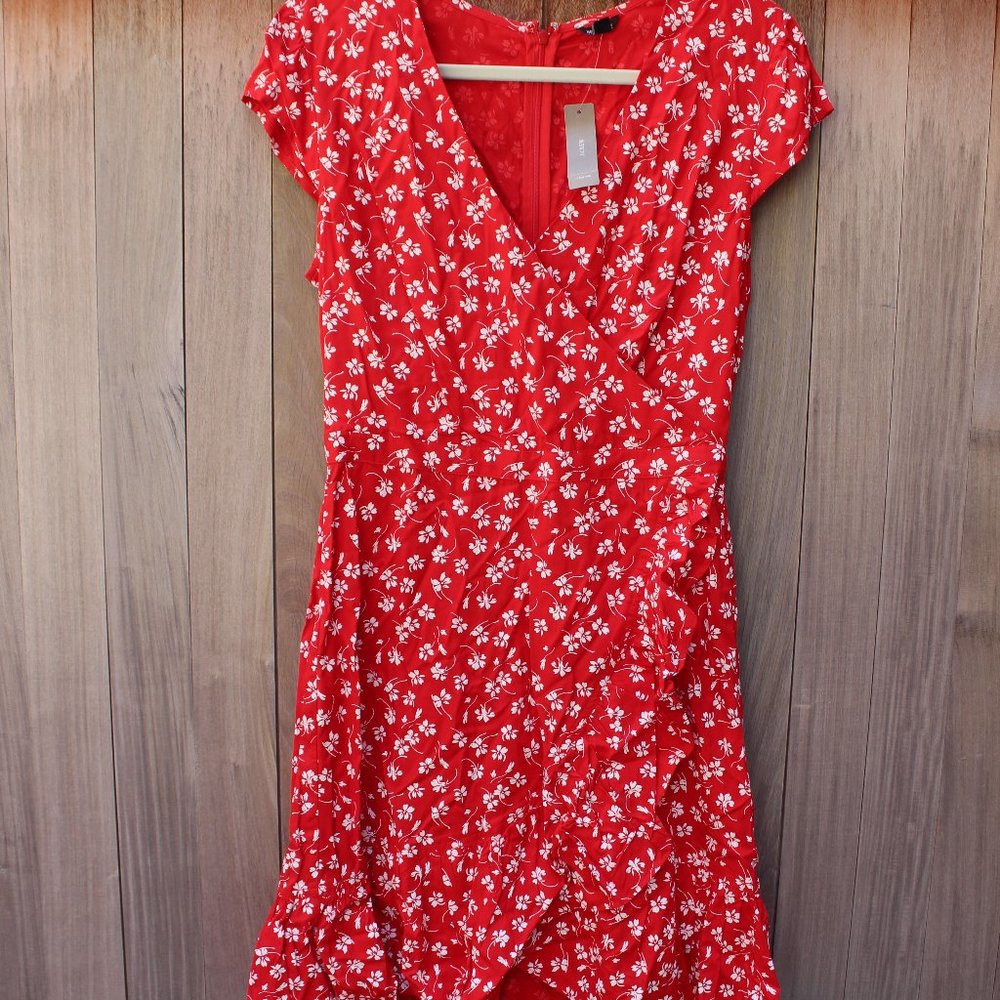 JCrew Red Floral Faux Wrap Mini Dress